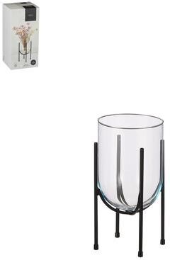 BIDK Home Sm. Jamey Vase Glass On Stand Black- A