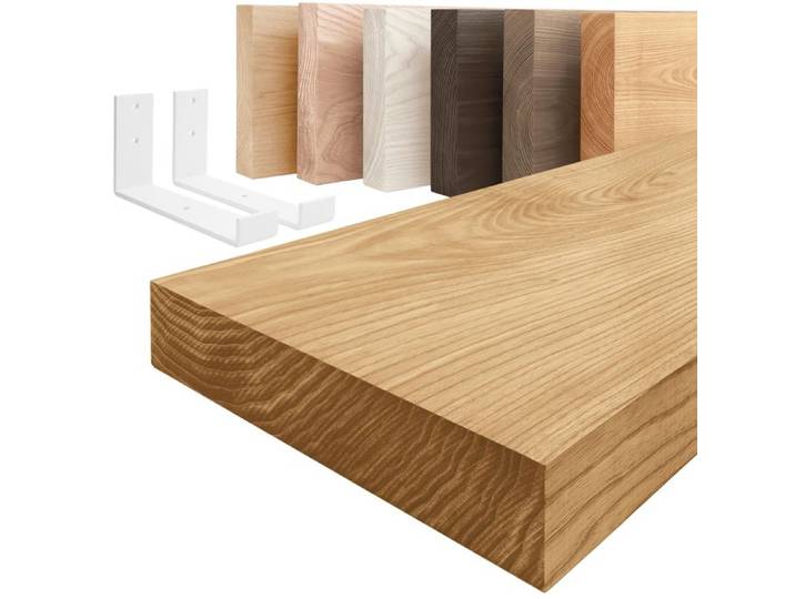 LAMO Manufaktur Étagère murale avec supports en J blancs Etagere 40cm largeur Couleur: rustique Bord: droit