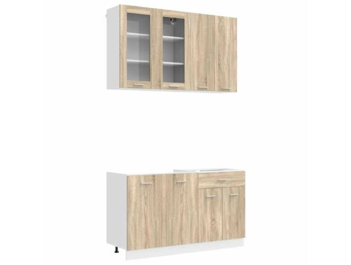 GPWERSDF Kücheneinheit Lyon 4 pcs Sonoma-Eiche Holzwerkstoff Höhenverstellbare Füße, Wandbefestigung, ohne Spüle, pflegeleicht