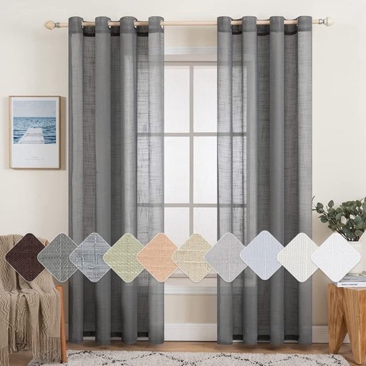 Dailygoody Voile Gordijnen Set van 2 - Transparante Linnenlook