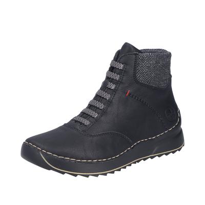 Schnürboots RIEKER, Damen, Gr. 38, Textil, schwarz, Lederimitat, Schuhe Schnürboots, Stiefelette, Plateauboots mit Profilsohle