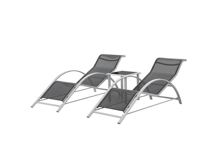 [en.casa] Gartenmöbelset Binetto 3-teilig Gartengarnitur aus Tisch und Sonnenliegen Lounge-Set für Balkon, Terrasse, Pool und Garten Gartenset Outdoor-Möbel Grau - Schwarz