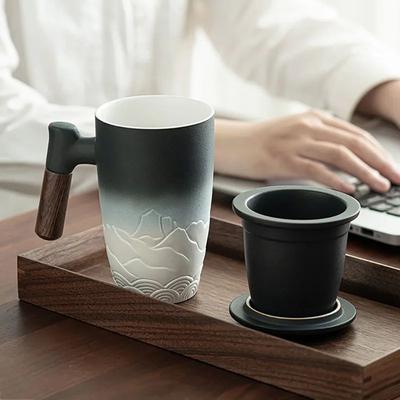 Uplift Treasures Retro Ceramic Mug With Wooden Handle And Lid d 300 Ml