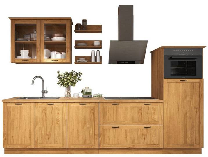 Küchenzeile HOME AFFAIRE Teramo , küche: natur, front: natur, korpus: natur, arbeitsplatte: natur, B:315cm T:60cm, Komplettküchen-Sets, Küchenzeile, Breite 315 cm, Kiefer massiv, mit Arbeitsplatte
