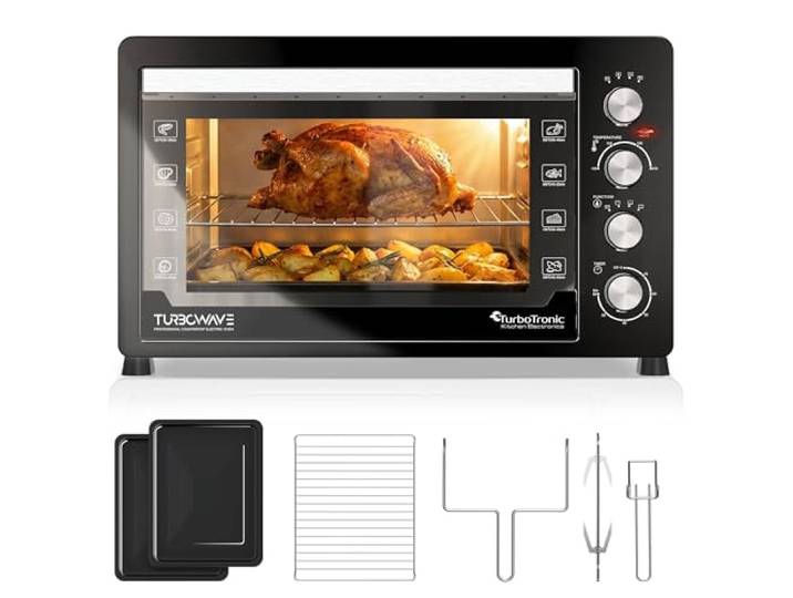 TurboTronic EVS60\, Four électrique 60 L\, Four posable à chaleur tournante\, Mini four\, 2500 W\, 230°C\, Noir