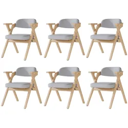 STILVORA Klappbare Esszimmerstühle 6er-Set Massivholz Grau mit Armlehnen und Leinenbezug