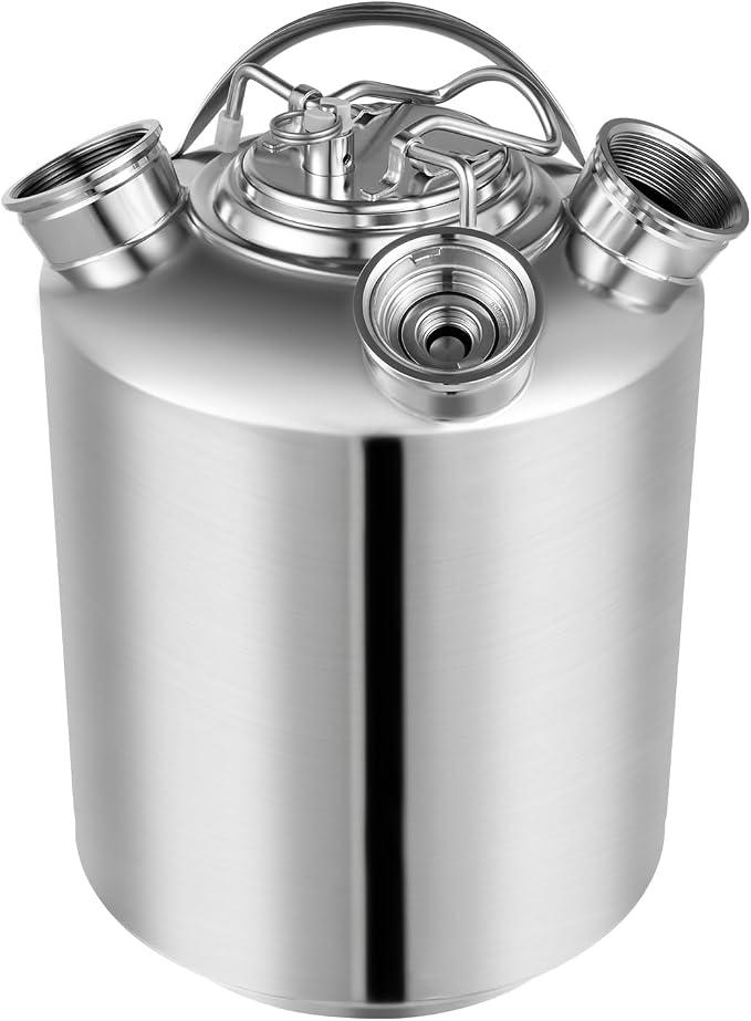 Bierreinigungsfass 10L Edelstahl Bier Reinigungsbehälter 3-Kopf Bier Reinigungsfass mit Deckel und Reinigungsgerät Zylinder Beer Cleaning Keg Bierleitungsreinigungsgerät für Fassbiermaschinen