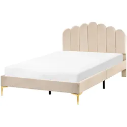 BETT mit Lattenrost 120/200 Samtstoff Beige Sauvian
