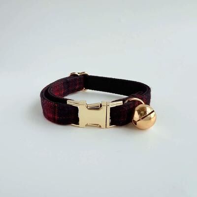 Uplifted Finds Elegant Tweed Check Cat Collar With Pearl Charm red l