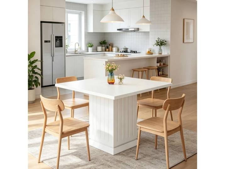 WOVREO Table à manger carrée 90 x 90 cm 4 personnes blanche en bois