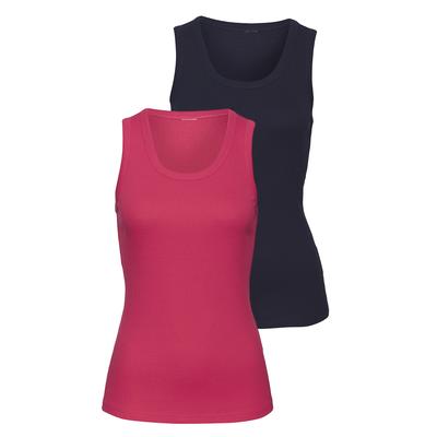 Tanktop VIVANCE "aus weichem Rippen-Jersey", Damen, Gr. 32/34, pink (pink, navy), Rippware, Obermaterial: 95% Baumwolle, 5% Elasthan, unifarben, Basic, figurbetont normal, Rundhals, Tops Tanktop