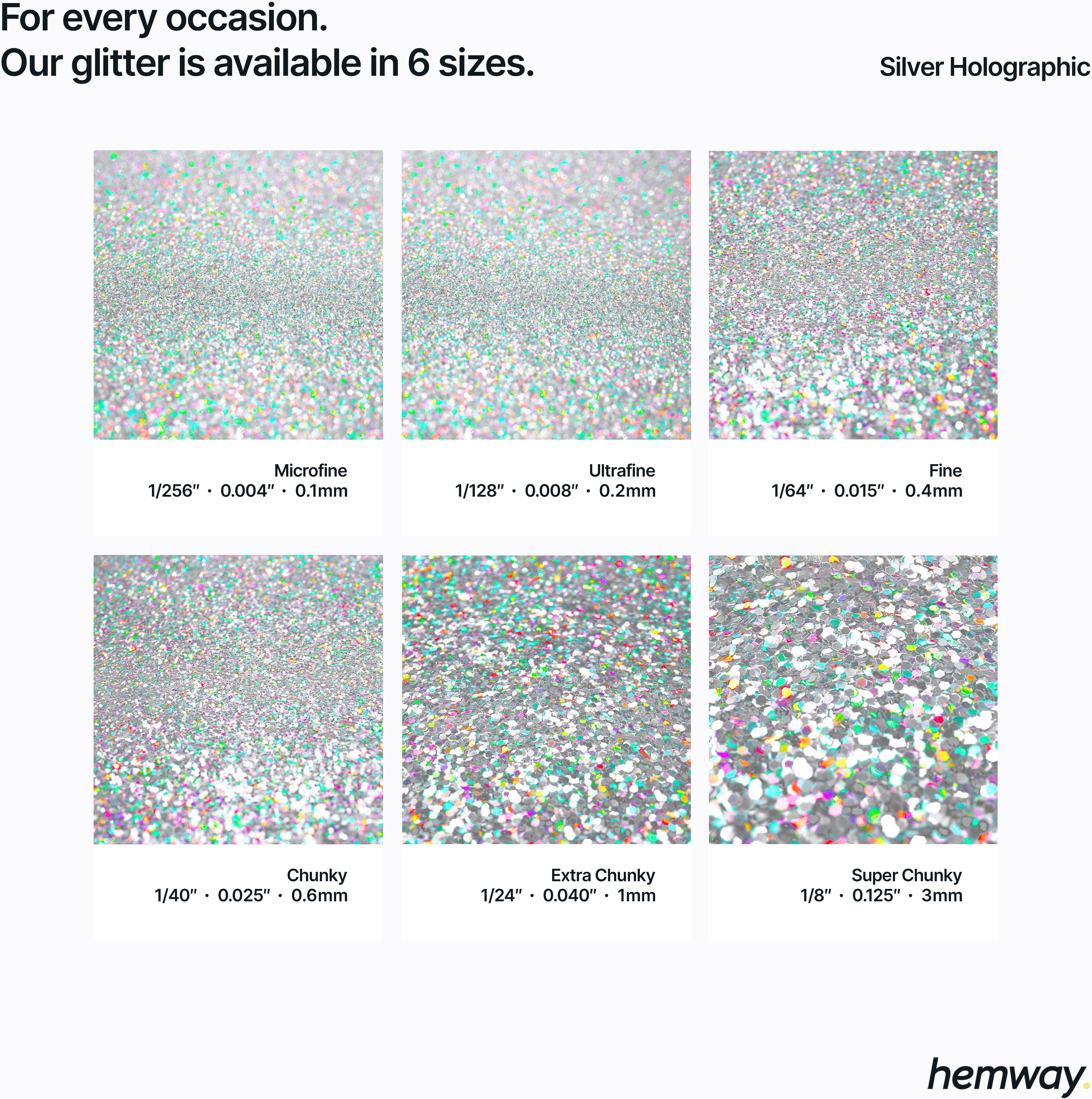 Hemway Glitter Ultra Sparkle 100g / 3.5oz   Silver Holographic   Cosmetic, Festival, Crafts - Silver Holographic - Fine 100g
