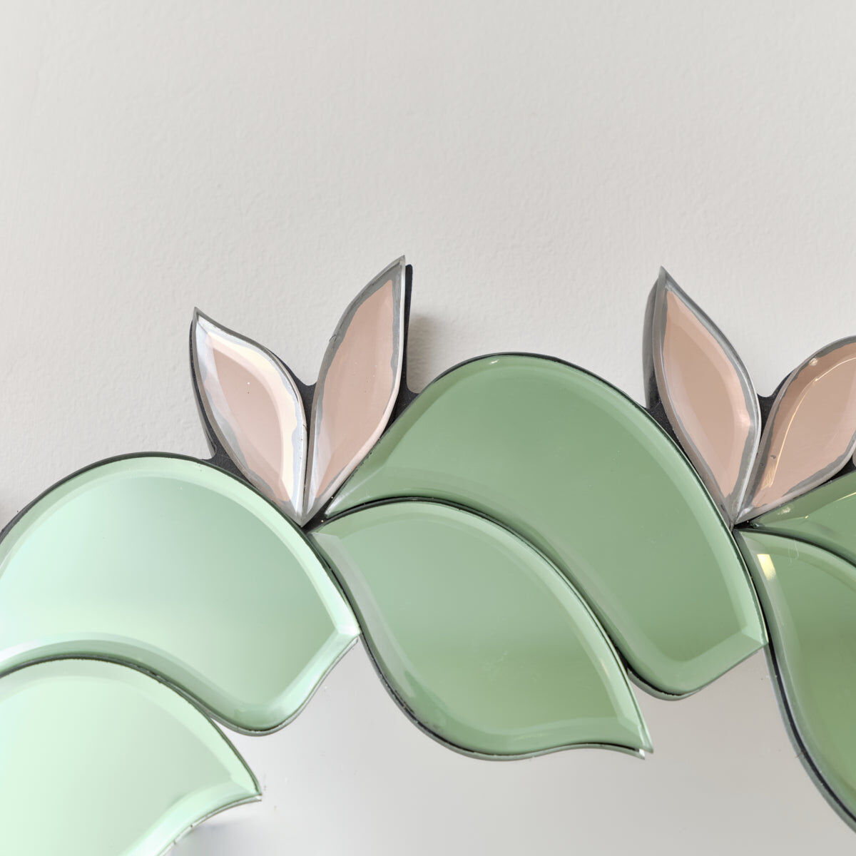 Pink & Green Oval Floral Art Deco Wall Mirror 80cm x 49cm Glass, Metal, Wood