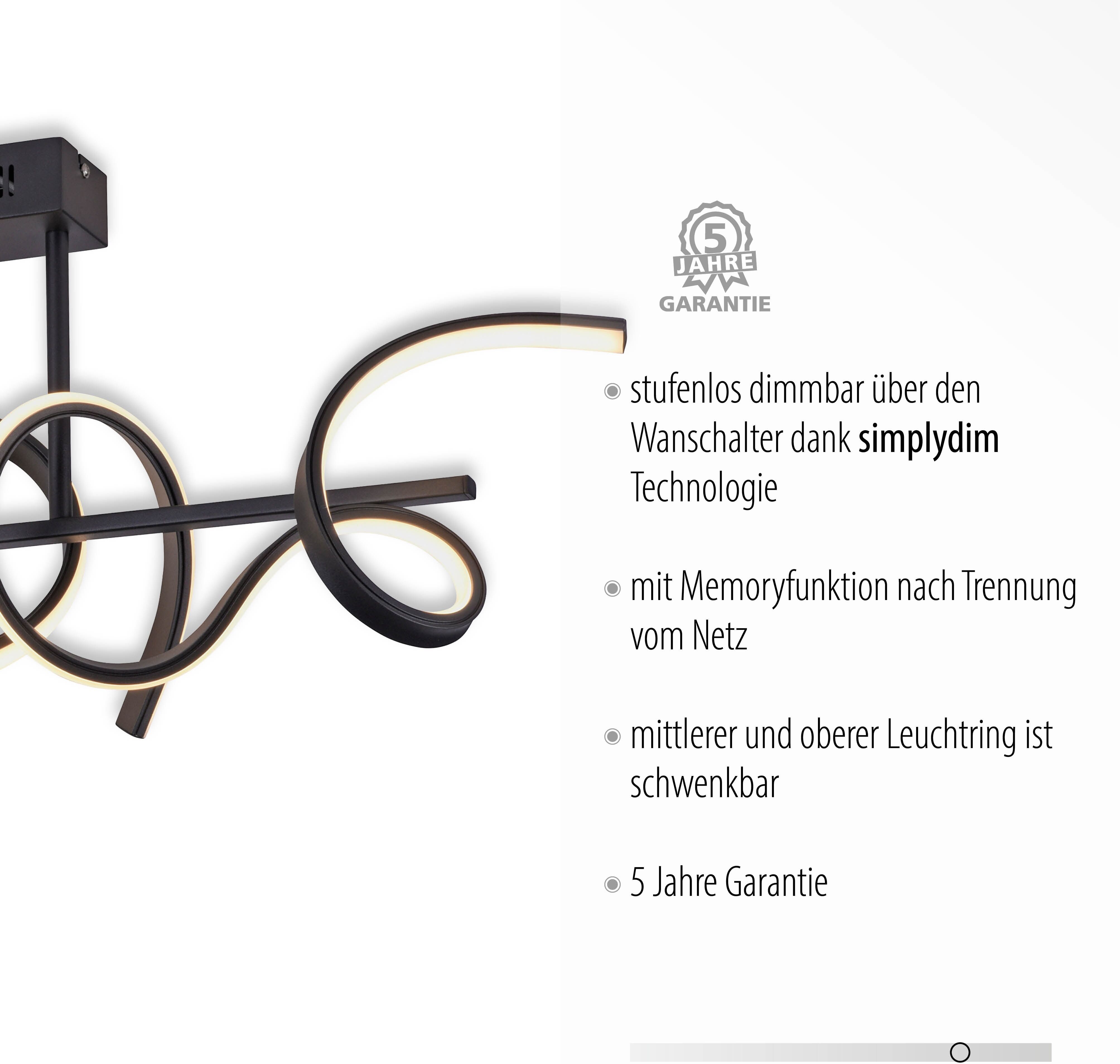 JUST LIGHT LED Deckenleuchte "CURLS", schwarz, 3, 1 Stk., Leuchten, LED, LED Deckenleuchte