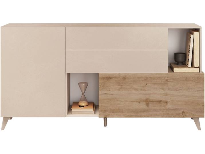 Sideboard HOME AFFAIRE Monaco in Breite 181 cm, Anrichte mit Tür, Klappe und 2 Schubkästen , weiss (cashmere, eiche cadiz nb), B:181cm H:94cm T:42cm, Sideboards, Sideboard, Stauraumschrank – sanftes Schliessen, edles Design, viel Platz