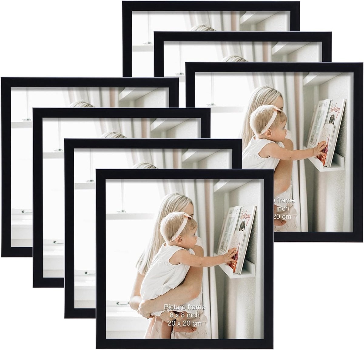 Set van 7 zwarte fotolijsten 8x8 inch