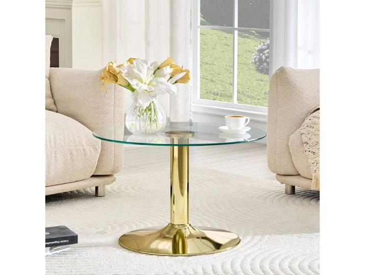Table Basse Ronde En Verre Doré Table De Salon Design FloraGrace Pour Salon Et Séjour Entretien Facile 70x70x45cm