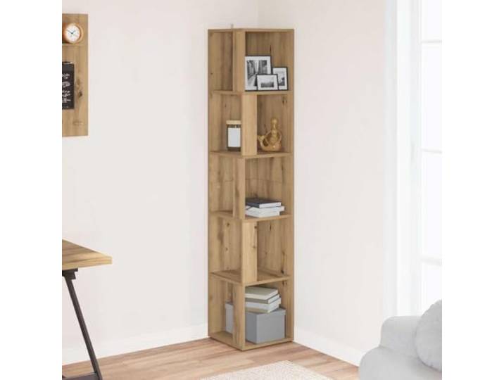 KTHLBRH Eckschrank Eiche Handwerk 33 x 33 x 165 cm Spanplatte Platzsparendes Design, leicht zu reinigen, großer Behälter für Bücher und Zeitschriften