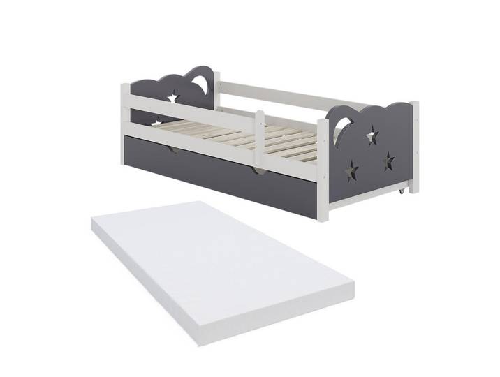 VitaliSpa Kinderbett Jessica Grau 80x160 cm mit Schublade und Matratze, Holzwerkstoff, Rechteckig, 166x53x86 cm, Baby- und Kindermöbel, Kinderzimmer & Jugendzimmer