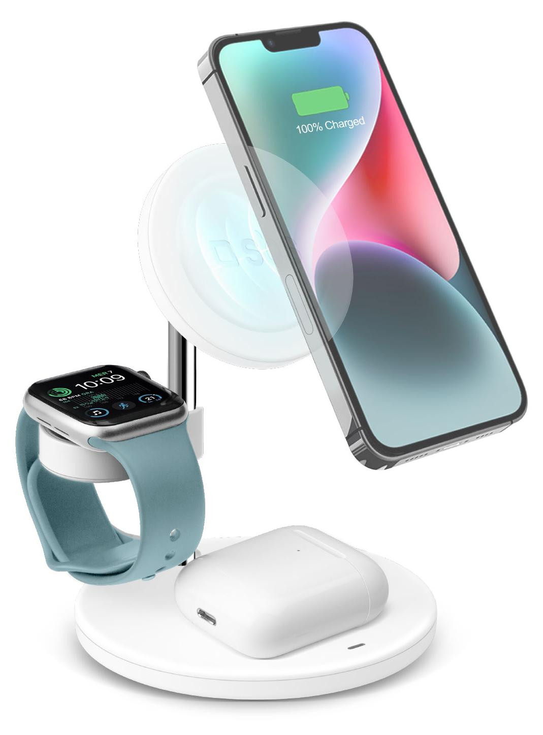 SBS Draadloos 3-in-1 laadstation verticaal wit met USB-C
