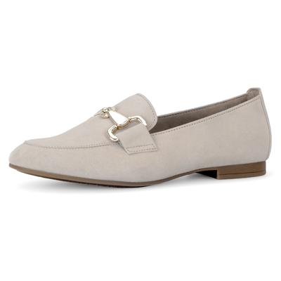 Slipper GABOR, Damen, Gr. 40, Leder Textil, beige (hellbeige), Ziegenveloursleder, unifarben, Schuhe Slipper, Loafer, Halbschuh, Businessschuh mit edler Zierschnalle