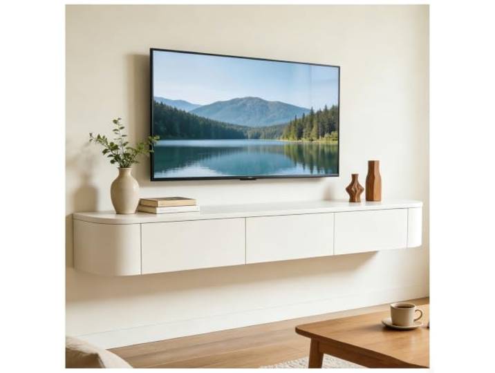 JUNFUNNLE TV Schrank 200cm Weiß, Moderner TV Board Hängend, TV Lowboard mit 2 Schubladen 1 Klappen Türen, Moderner Fernsehtisch mit Kabelmanagement, TV Tisch für Wohnzimmer und Esszimmer
