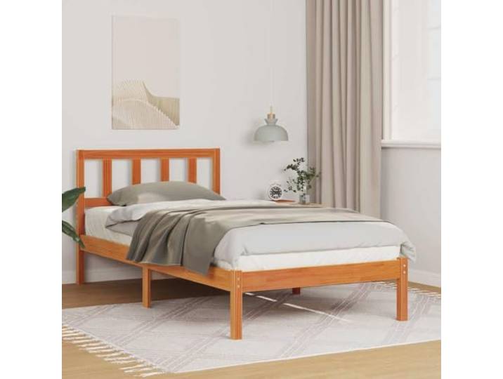Massives Kiefernholz Modernes Design Bettrahmen 90x200 cm Braun Bettgestell Massives Kiefernholz Wachsbraun 90x200 cm Einzelbett Mit Lattenrost Stabil Modernes Design