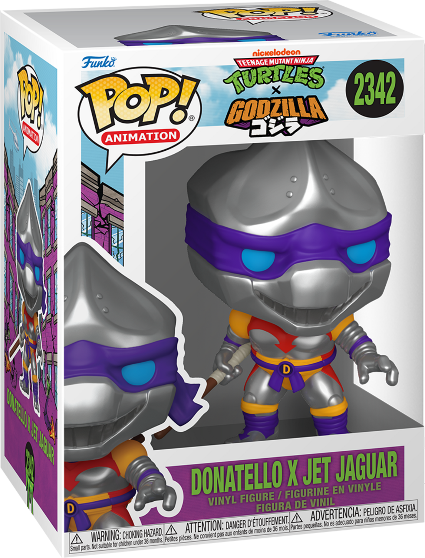 Funko Pop! Animation Teenage Mutant Ninja Turtles x Godzilla Donatello x Jet Jaguar #2342 - Metallic Silver/Purple Vinyl Figure - Collectible Toy