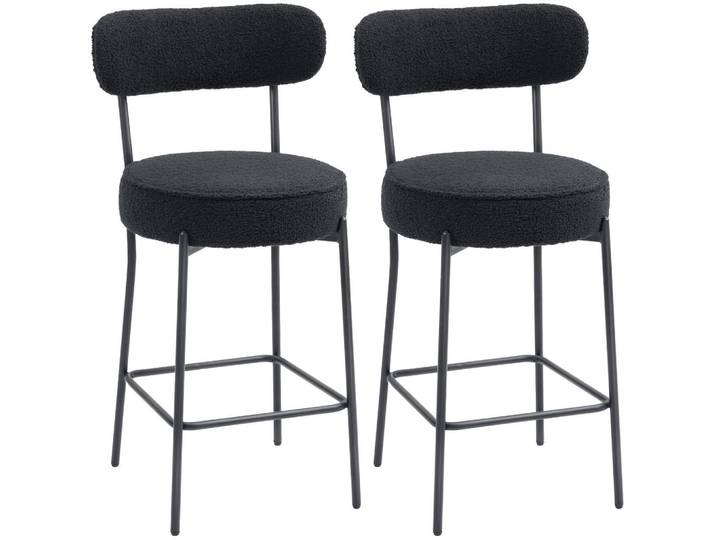Homcom Barhocker 2er Set Barstühle mit Fußstütze, Lehne, 68 cm Sitzhöhe Schwarz, Füllung: Polyester, 49x95x52 cm, Esszimmer, Barmöbel, Barhocker