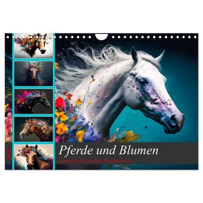 Pferde und Blumen (Wandkalender 2027 DIN A4 quer), CALVENDO Monatskalender