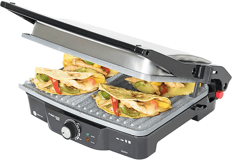 Grill - Cecotec Rock'nGrill, 2000W, Antiadherente, Apertura 180º, Regulador temperatura, Placa