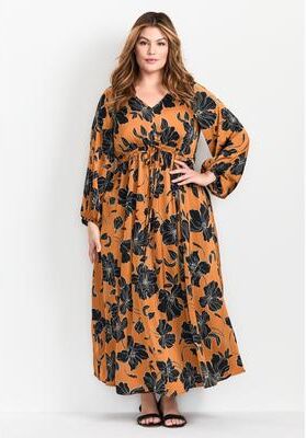 Plus Size Women's Goldi Satin Blouson Sleeve Maxi Dress by Avenue in Golden Hour (Size 20)