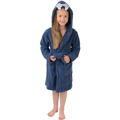 Kinderbademantel WEWO FASHION "8037" Gr. 122, blau (jeansblau), 122/128, N-Gr, Frottier, Hausmäntel, niedliche Stickerei