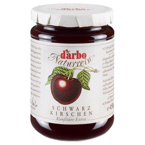 Darbo Marmelade Naturrein Extra, Schwarzkirschen, vegan, 50% Fruchtgehalt, im Glas, 450 g