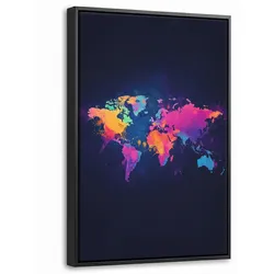 LEINWAND Bilder mit Rahmen - Weltkarte - Bunt - Graffiti - 20x30