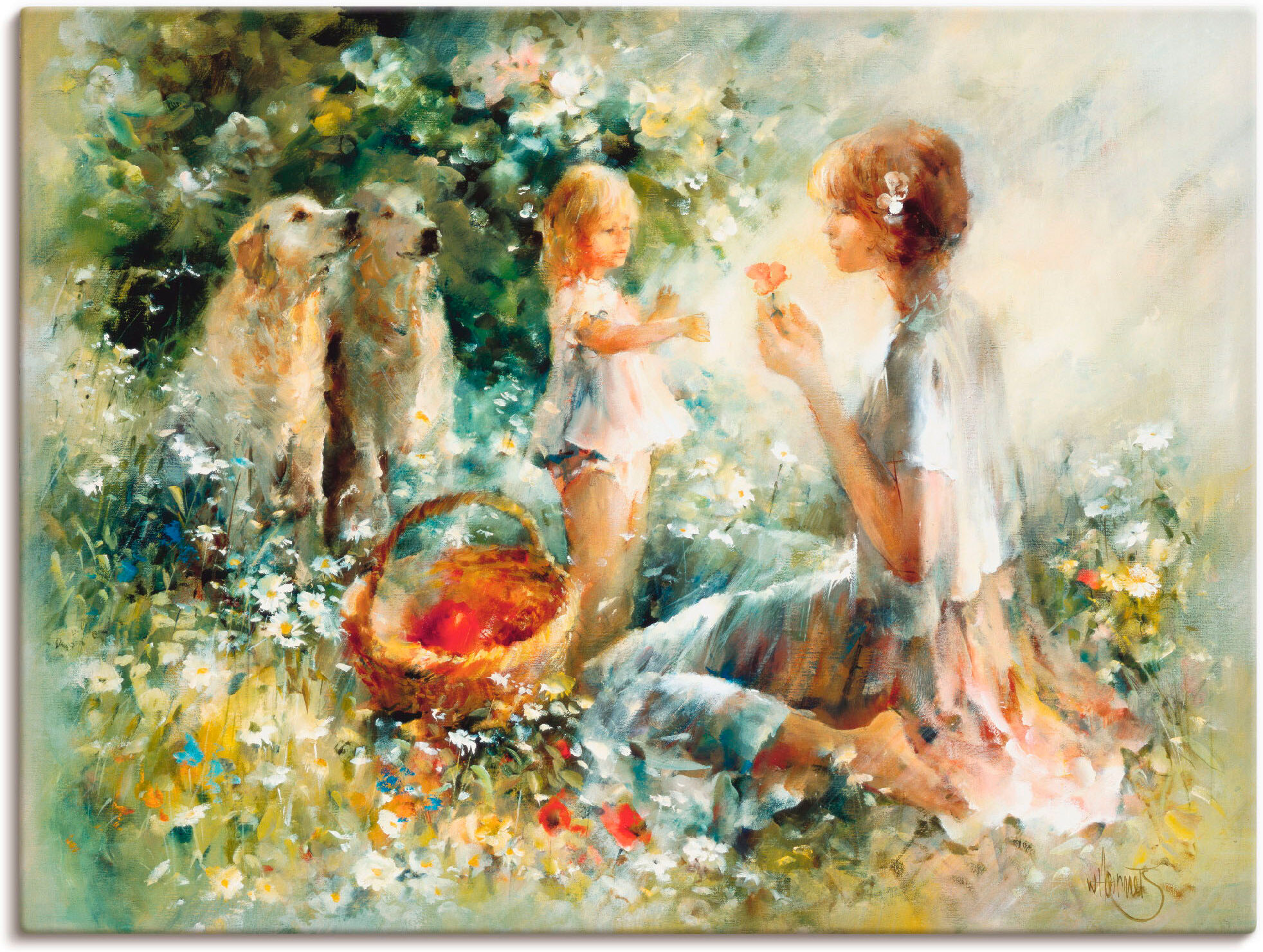 Leinwandbild ARTLAND "Picknick", beige (farbe bild(er): naturfarben), B:60cm H:45cm, Bilder, Leinwandbild, auf Holzrahmen gespannt farbe bild(er): naturfarben B/H/T: 60cm x 45cm, Leinwandbild Gruppen & Familien Querformat, 1 Stk.