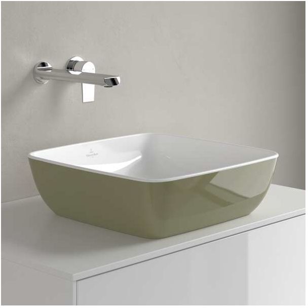 Villeroy und Boch Artis Aufsatzwaschbecken 417841BCS8 41x41cm, ohne Hahnlochbank, ohne Überlauf, Sage Green