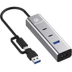 GRAUGEAR 4-Port USB HUB + PD Supports 2x USB-C 2x USB-A