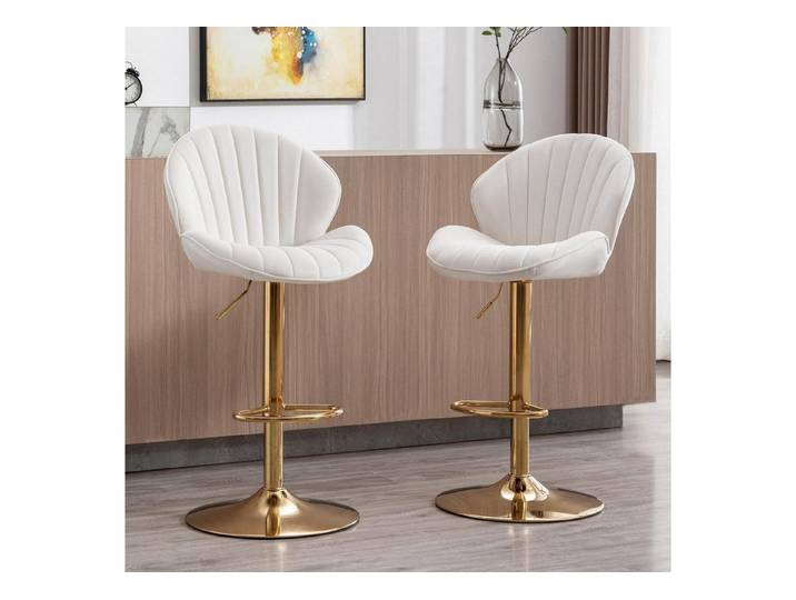 LuxusKollektion Barhocker Barhocker 2er Set höhenverstellbar Lehne Samt Beige