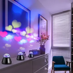 Tischlampe Tischleuchte Wohnzimmerlampe, Kinderleuchte mit Herzen, Projektionslicht, Dekolampe, schwarz, 1x LED 4 Watt, DxH 10x10,5 cm, 3er Set