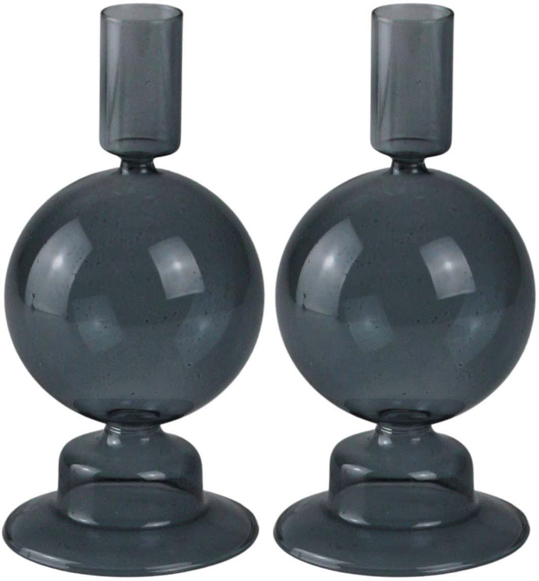 Kerzenhalter AM DESIGN "Kerzenständer mit kunstvollen Ausbuchtungen", grau, H:16cm Ø:8cm, Glas, Kerzenhalter, Kerzenhalter, aus Glas, Höhe ca. 16 cm, Dekoobjekt