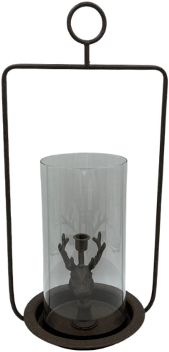 Home Sweet Home Windlicht kandelaar met hertenkop in bruin, 55,5 x 27,5 cm