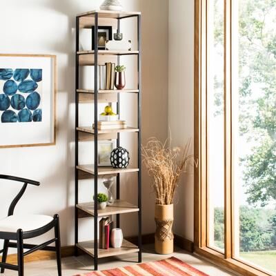 SAFAVIEH Lisa 15.8-Inch Oak Bookshelf, Oak and Black, Modern - 15.8' x 15.8' x 78.8'