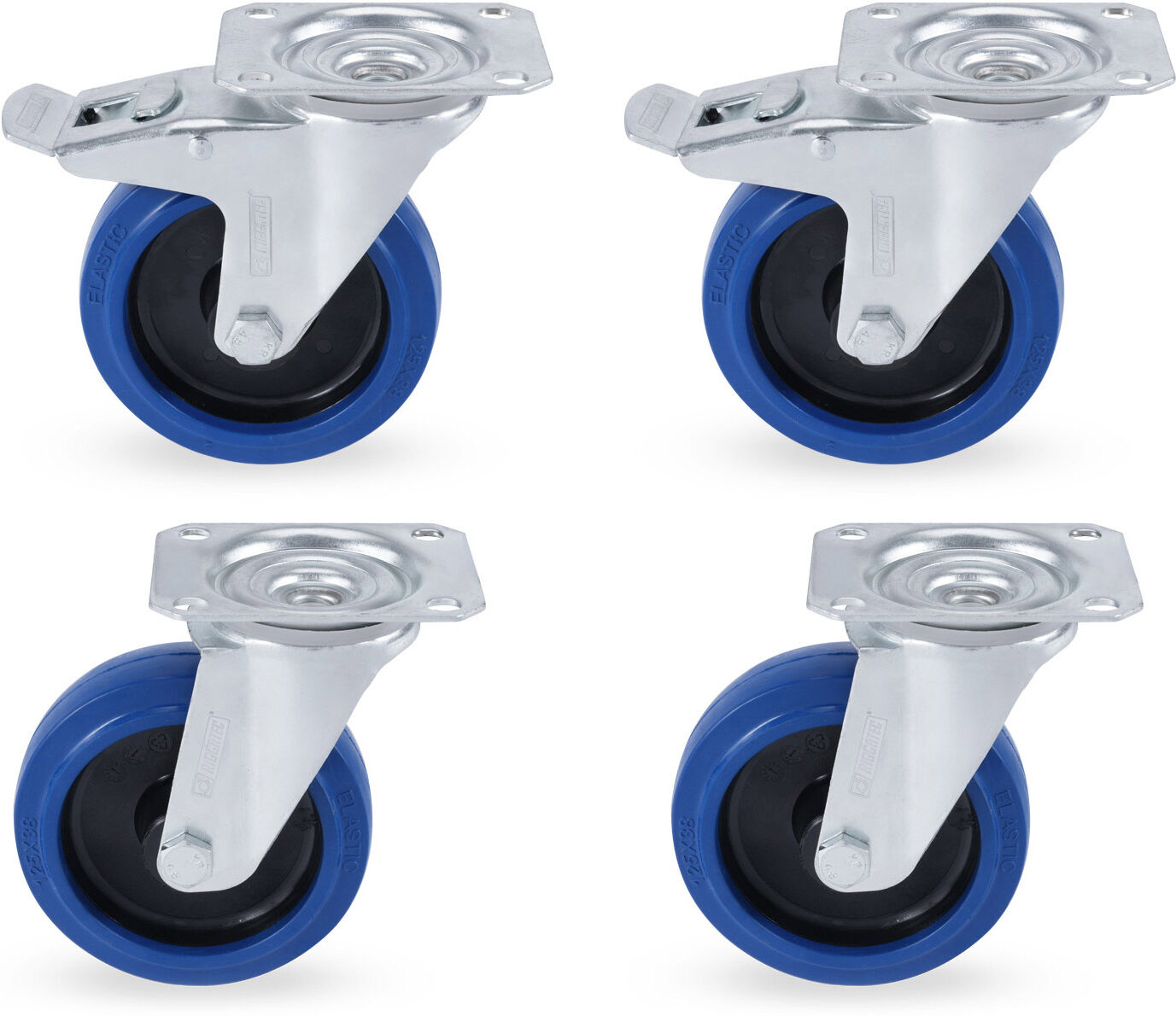 Riggatec Lenkrollensatz 125mm Blue Wheel 2x Mit Bremse, 2x Ohne Bremse