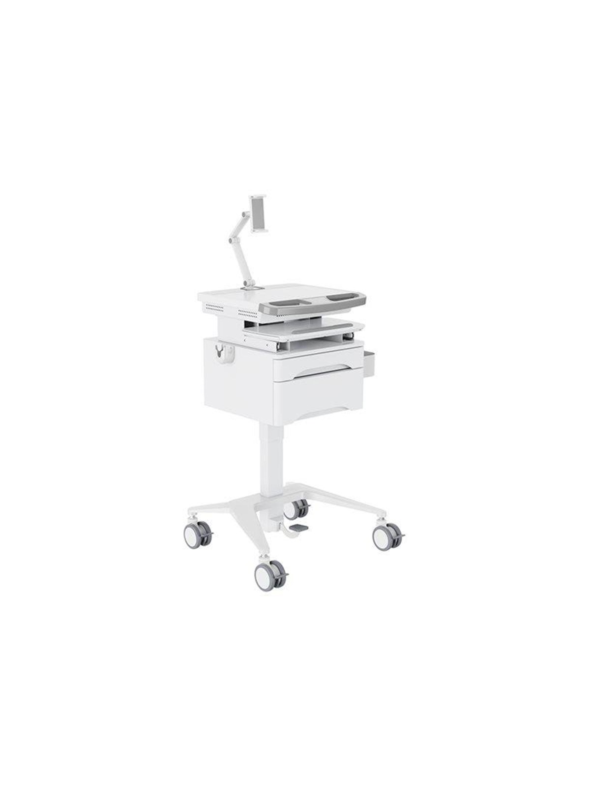 Multibrackets M Basic cart - for tablet / keyboard / mouse / notebook - with drawer - white silver - Max 7.5 kg - recommended for