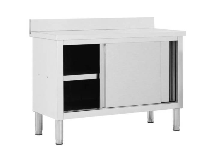 [France Stock] Table de travail Plan De Travail Bureau avec portes coulissantes 120x50x(95 97)cm Inox [5405]