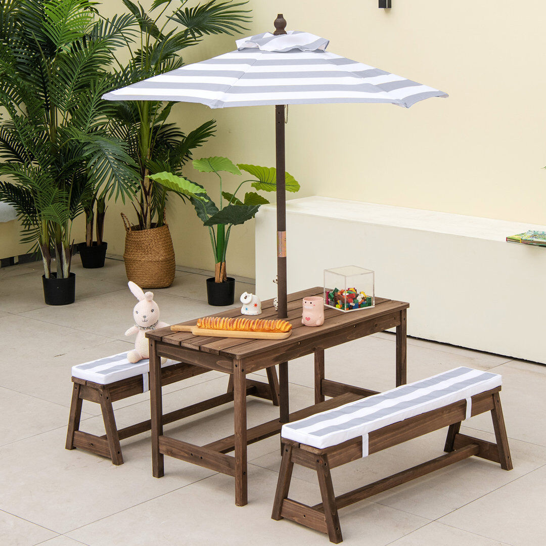 Lily Manor 4 - Person Solid Wood Patio Dining Set Rectangular Table with Cushions Included Brown 4