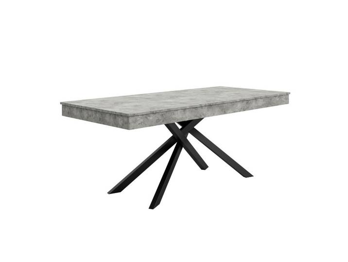 Modfu Ausziehbarer Esstisch aus MDF 140/180x80 cm Grau mit dicker Tischplatte und stabilem Kreuzbeingestell, 80x76x180 cm, Esszimmer, Esstische