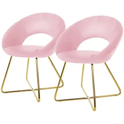 ML-Design – Esszimmerstühle 2er Set Rosa | Samt, runde Rückenlehne, goldene Metallbeine, ergonomische Esszimmer- & Schminktischstühle