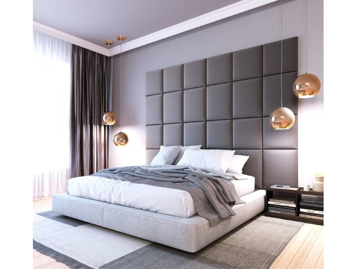 Gepolstertes Wandpaneel - Set Samt 240x180 cm - Grau - Luxusbetten24